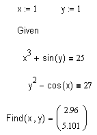 Решение системы нелинейных уравнений в MathCAD
