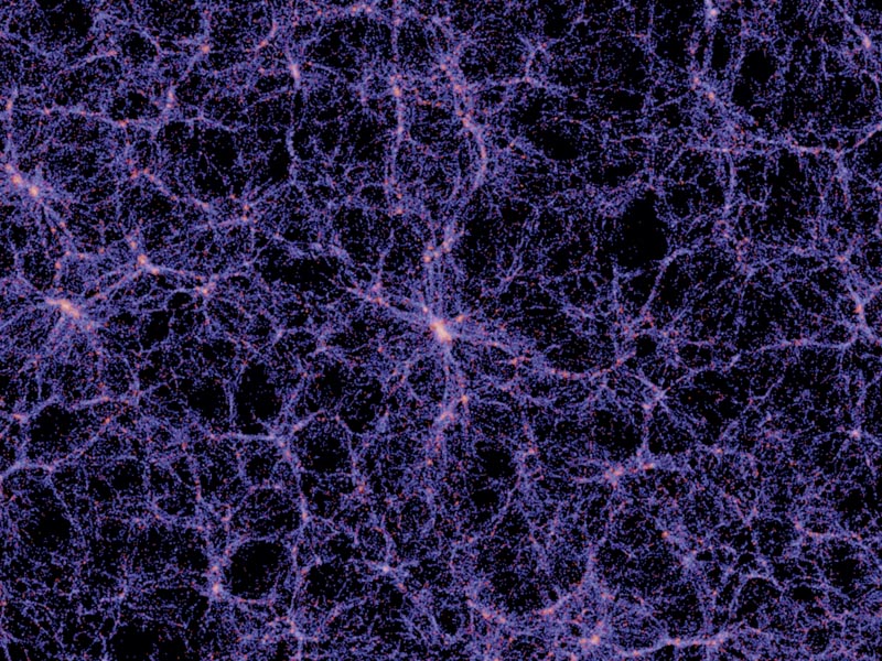 Распределение галактик во Вселенной, полученное в результате расчёта на суперкомпьютере по модели с холодной тёмной материей